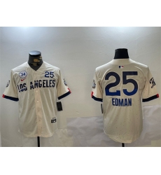 Men's Los Angeles Dodgers #25 Tommy Edman Cream 2024 World Series With No. 34 City Connect Limited Stitched Baseball Jersey