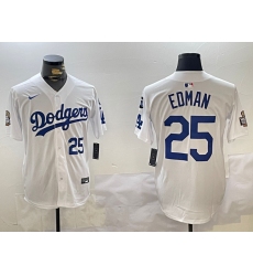 Men's Los Angeles Dodgers #25 Tommy Edman White 2024 World Series With Fernando Memorial Home Limited Stitched Baseball Jersey