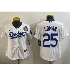 Women's Los Angeles Dodgers #25 Tommy Edman White 2024 World Series Cool Base Stitched Baseball Jersey(Run Small)