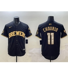 Men's Milwaukee Brewers #11 Jackson Chourio Black Gold With Home Limited Stitched Baseball Jersey