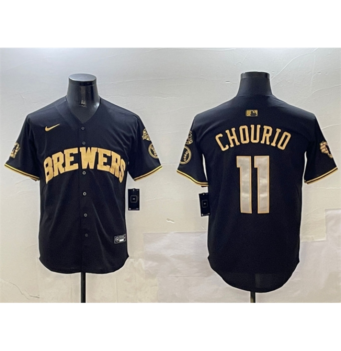 Men's Milwaukee Brewers #11 Jackson Chourio Black Gold With Home Limited Stitched Baseball Jersey