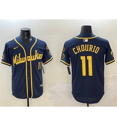 Men's Milwaukee Brewers #11 Jackson Chourio Navy With Home Limited Stitched Baseball Jersey