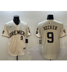 Men's Milwaukee Brewers #9 Bob Uecker Cream With Home Limited Stitched Baseball Jersey