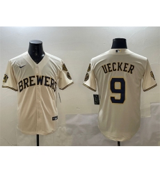 Men's Milwaukee Brewers #9 Bob Uecker Cream With Home Stitched Baseball Jersey