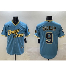 Men's Milwaukee Brewers #9 Bob Uecker Powder Blue City Connect With Cool Base Stitched Jersey