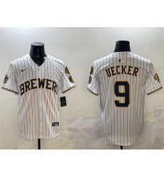 Men's Milwaukee Brewers #9 Bob Uecker White With Home Limited Stitched Baseball Jersey