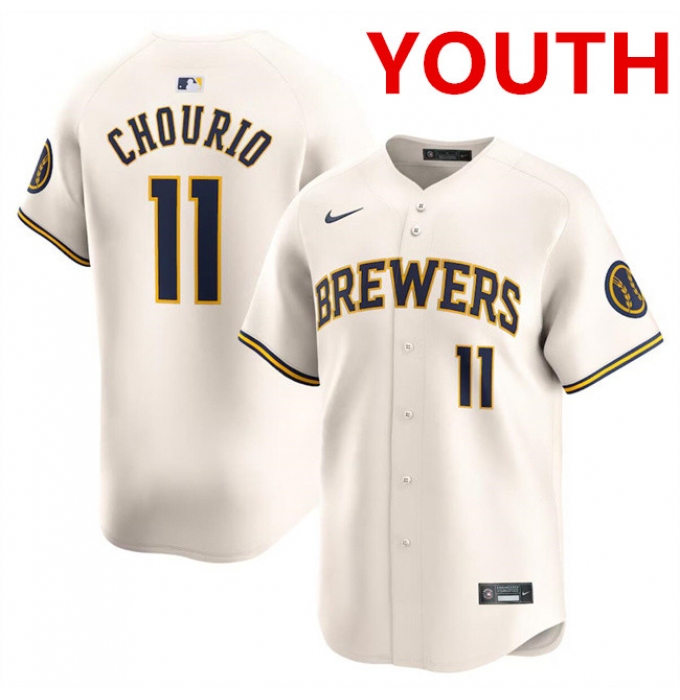 Youth Milwaukee Brewers #11 Jackson Chourio Cream 2024 Home Limited Stitched Baseball Jersey