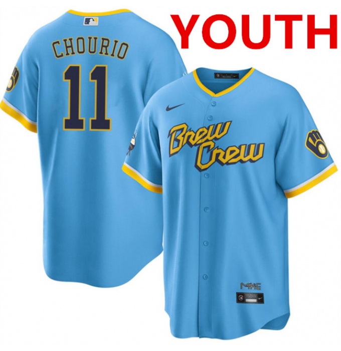 Youth Milwaukee Brewers #11 Jackson Chourio Powder Blue City Connect Cool Base Stitched Jersey