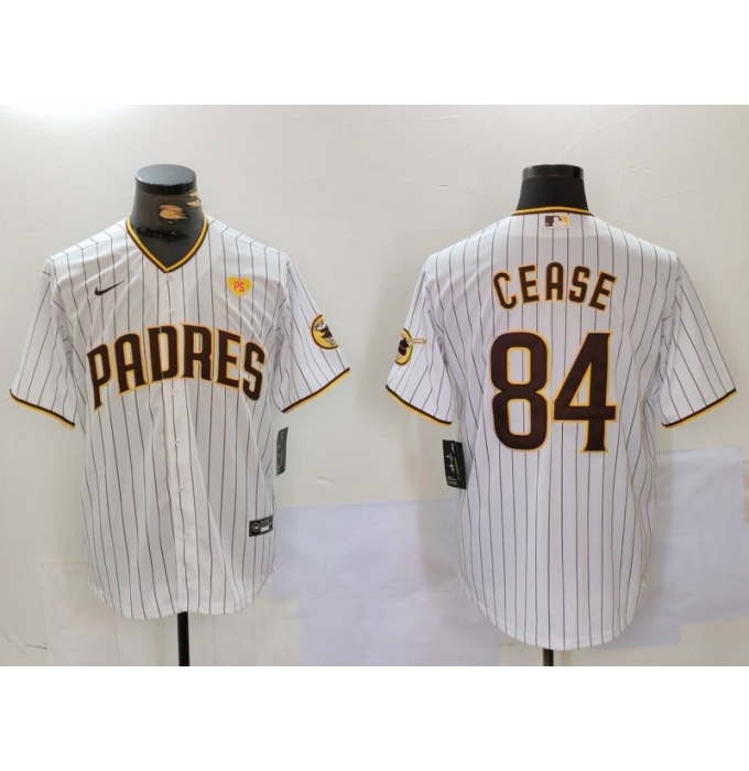 Men's San Diego Padres #84 Dylan Cease White Team Logo With PS Stitched Cool Base Nike Jersey