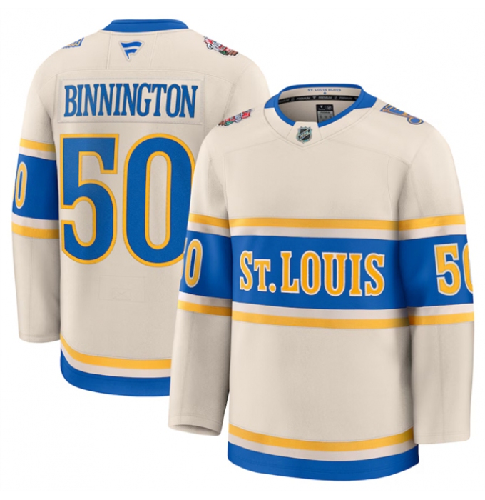 Men's St. Louis Blues #50 Jordan Binnington Cream 2024-25 Winter Classic Stitched Hockey Jersey