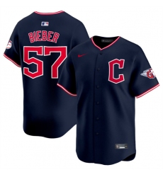 Men's Cleveland Guardians #57 Shane Bieber Navy 2025 Alternate Limited Stitched Baseball Jersey