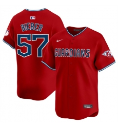 Men's Cleveland Guardians #57 Shane Bieber Red Alternate Limited Stitched Baseball Jersey