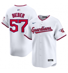 Men's Cleveland Guardians #57 Shane Bieber White Home Limited Stitched Baseball Jersey