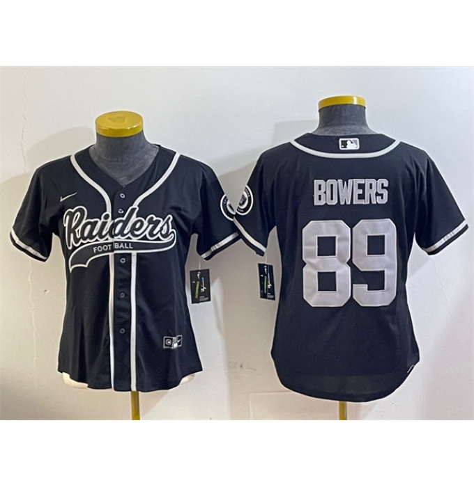 Women's Las Vegas Raiders #89 Brock Bowers Black With Cool Base Stitched Baseball Jersey(Run Small)