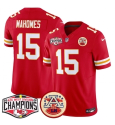 Men's Kansas City Chiefs #15 Patrick Mahomes Red F.U.S.E. 2024 AFC West Division Champions Vapor Limited Stitched Football Jersey