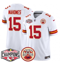 Men's Kansas City Chiefs #15 Patrick Mahomes White F.U.S.E. 2024 AFC West Division Champions Vapor Limited Stitched Football Jersey