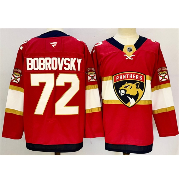 Men's Florida Panthers #72 Sergei Bobrovsky Red 2024-25 Home Stitched Hockey Jersey