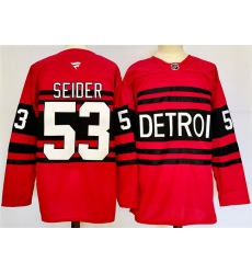 Men's Detroit Red Wings 53 Moritz Seider Red 2024-25 Reverse Retro Stitched Jersey