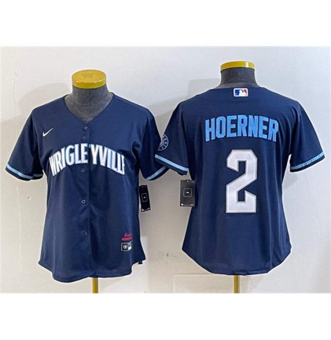 Women's Chicago Cubs #2 Nico Hoerner Navy City Connect Stitched Jersey