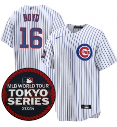 Men's Chicago Cubs #16 Matthew Boyd White 2025 World Tour Tokyo Series Home Stitched Baseball Jersey