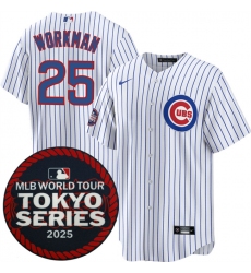 Men's Chicago Cubs #25 Gage Workman White 2025 World Tour Tokyo Series Home Stitched Baseball Jersey