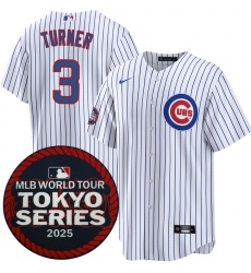 Men's Chicago Cubs #3 Justin Turner White 2025 World Tour Tokyo Series Home Stitched Baseball Jersey