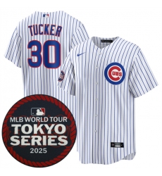 Men's Chicago Cubs #30 Kyle Tucker White 2025 World Tour Tokyo Series Home Stitched Baseball Jersey