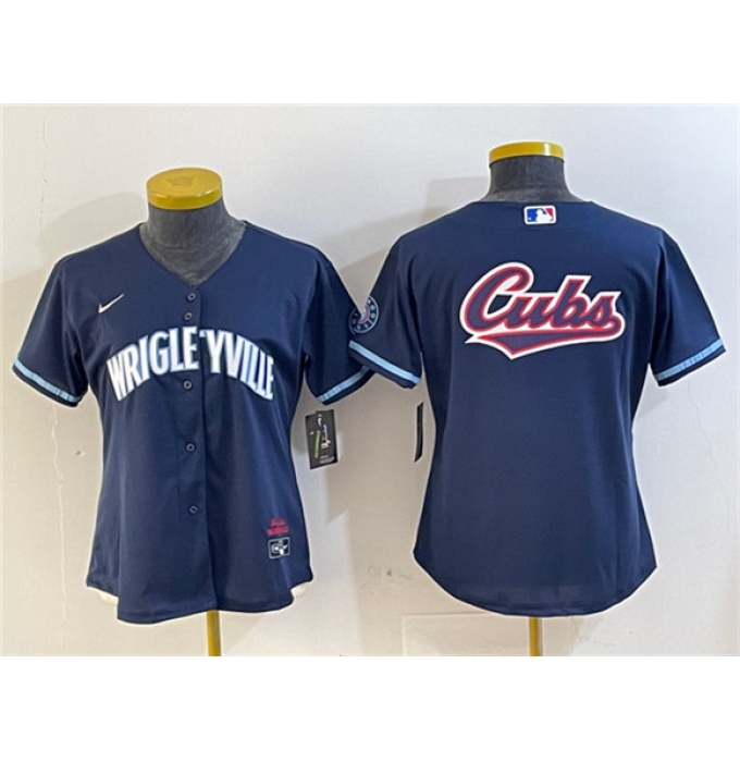 Women's Chicago Cubs Team Big Logo Navy City Connect Stitched Jersey