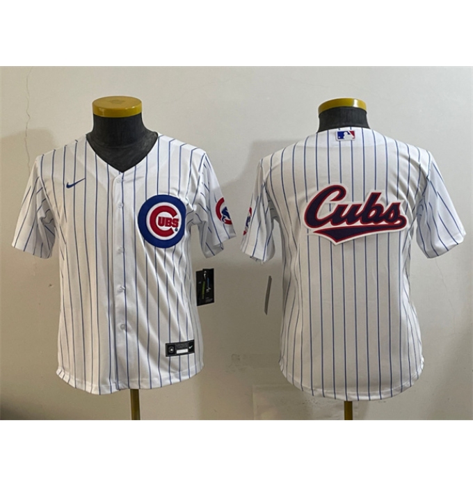 Youth Chicago Cubs Team Big Logo White Cool Base Stitched Baseball Jersey