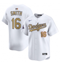 Men's Los Angeles Dodgers #16 Will Smith White 2025 Gold Collection Limited Stitched Baseball Jersey