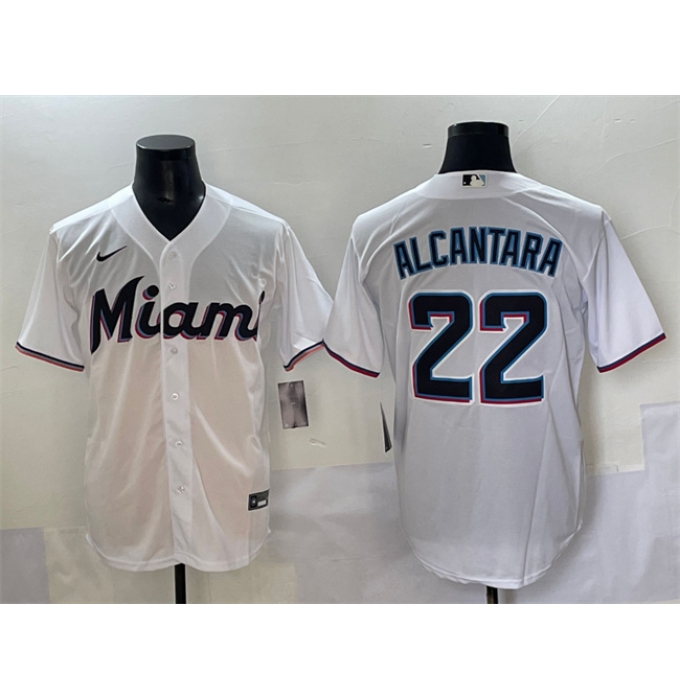 Men's Miami Marlins #22 Sandy Alcantara White Cool Base Stitched Jersey