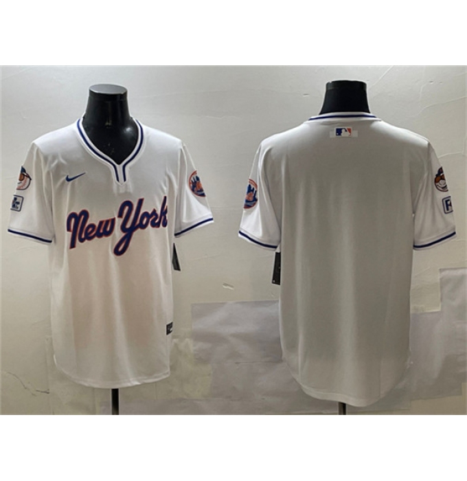 Men's New York Mets Blank White 2025 Spring Training Stitched Baseball Jersey