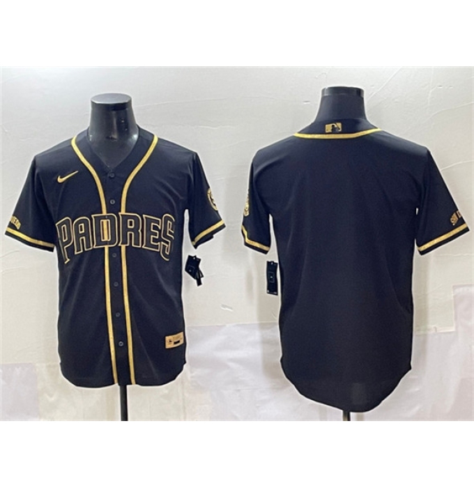 Men's San Diego Padres Blank Black Gold Stitched Baseball Jersey