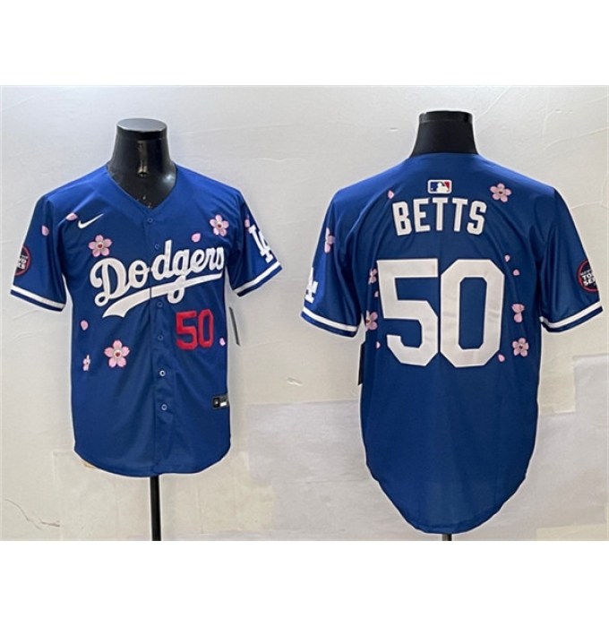 Men's Los Angeles Dodgers #50 Mookie Betts Royal 2025 Tokyo Series Limited Stitched Baseball Jersey