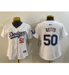 Women's Los Angeles Dodgers #50 Mookie Betts White Gold Home Limited Stitched Baseball Jersey(Run Small)