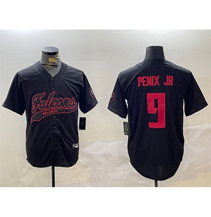 Men's Atlanta Falcons #9 Michael Penix Jr. Black With Cool Base Stitched Baseball Jersey