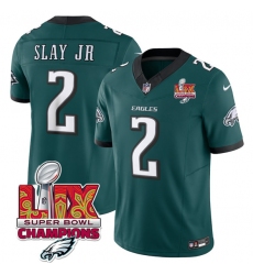 Men's Philadelphia Eagles #2 Darius Slay JR Green 2025 Eagles Logo Super Bowl LIX New F.U.S.E. Vapor Limited Football Stitched Jersey