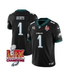 Men's Philadelphia Eagles #1 Jalen Hurts Black 2025 Eagles Logo Super Bowl LIX New F.U.S.E. Vapor Untouchable Limited Football Stitched Jersey