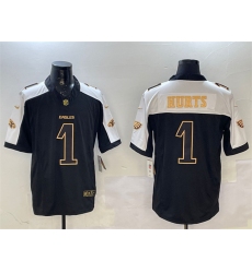 Men's Philadelphia Eagles #1 Jalen Hurts Black Gold New F.U.S.E. Vapor Untouchable Limited Football Stitched Jersey