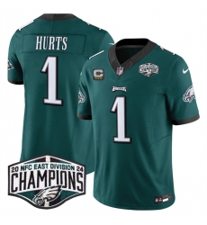 Men's Philadelphia Eagles #1 Jalen Hurts Green 2024 NFC East Champions With 3-Star C F.U.S.E. Vapor Untouchable Limited Stitched Football Jersey