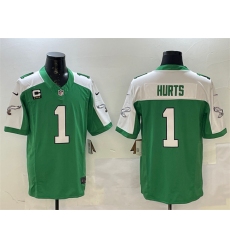 Men's Philadelphia Eagles #1 Jalen Hurts Green White F.U.S.E. 4-Star C Vapor Untouchable Limited Football Stitched Jersey