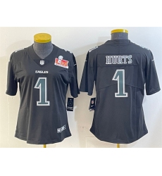 Women's Philadelphia Eagles #1 Jalen Hurts Black 2025 Super Bowl LIX Fashion Vapor Untouchable Limited Football Stitched Jersey(Run Small)