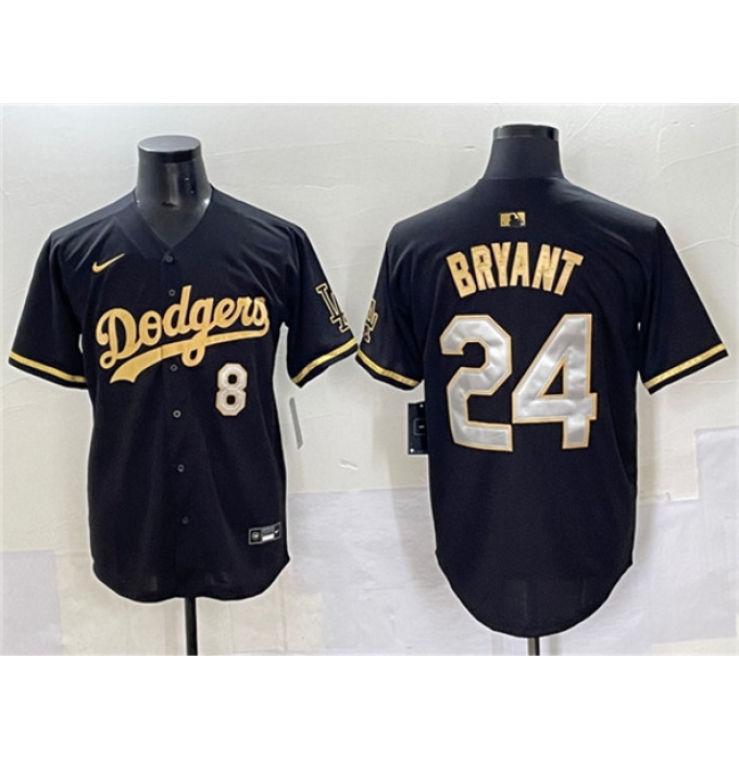 Men's Los Angeles Dodgers Front #8 Back #24 Kobe Bryant Black Gold Limited Stitched Baseball Jersey