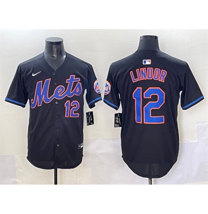 Men's New York Mets #12 Francisco Lindor Black Alternate Limited Stitched Baseball Jersey