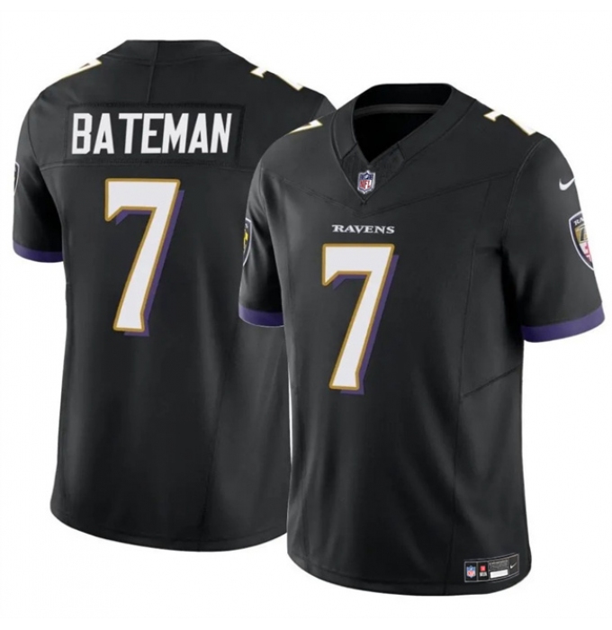 Men's Baltimore Ravens #7 Rashod Bateman Black 2023 F.U.S.E Vapor Limited Football Jersey