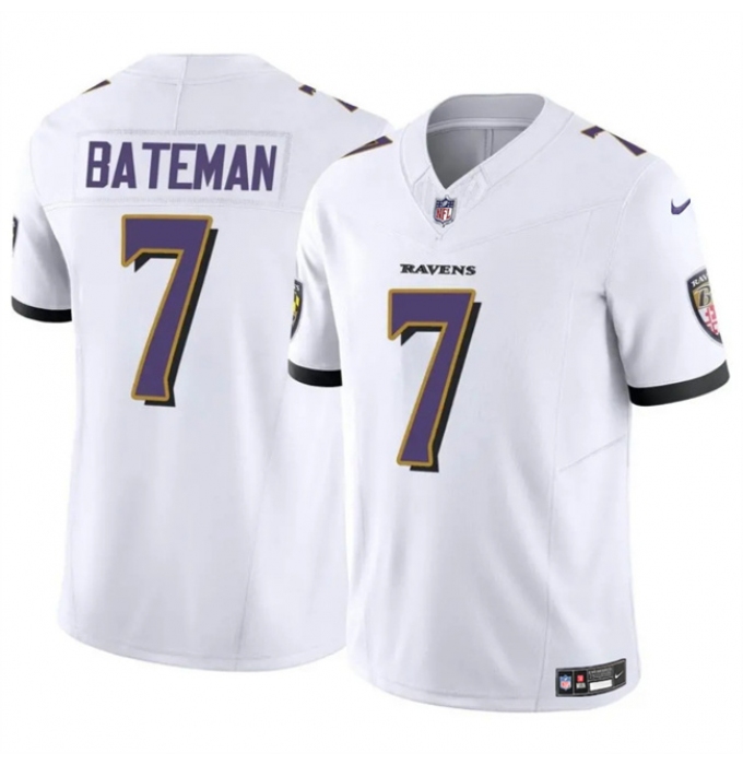 Men's Baltimore Ravens #7 Rashod Bateman White 2023 F.U.S.E Vapor Limited Football Jersey