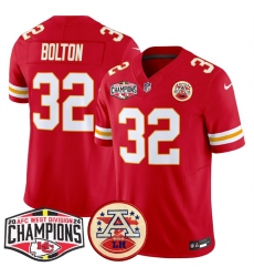 Men's Kansas City Chiefs #32 Nick Bolton Red F.U.S.E. 2024 AFC West Division Champions Vapor Limited Stitched Football Jersey