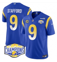 Men's Los Angeles Rams #9 Matthew Stafford Blue 2024 NFC West Champions With 4-Star C F.U.S.E. Vapor Untouchable Stitched Football Jersey