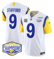 Men's Los Angeles Rams #9 Matthew Stafford White 2024 NFC West Champions With 4-Star C F.U.S.E. Vapor Untouchable Stitched Football Jersey