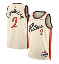 Men's Detroit Pistons #2 Cade Cunningham Cream 2024-25 City Edition Stitched Basketball Jersey